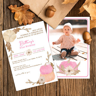 Pink Little Pumpkin 1. Geburtstag Einladung