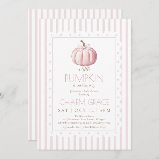 Pink Little Pumpkin Baby Dusche Einladung (Vorne/Hinten)