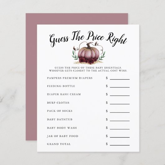 Pink Little Pumpkin Baby Dusche schätzt den Preis (Vorne/Hinten)