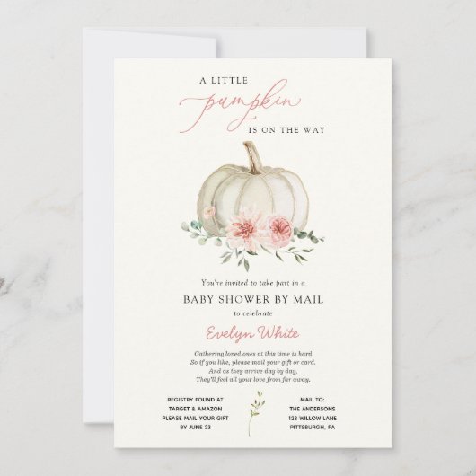 Pink Little Pumpkin Baby Dusche von Mail Einladung (Vorderseite)