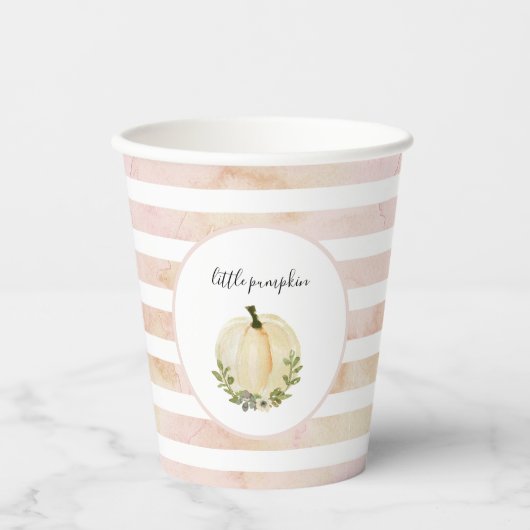 Pink Little Pumpkin Cups Rustic Fall Baby Dusche Pappbecher (Vorderseite)