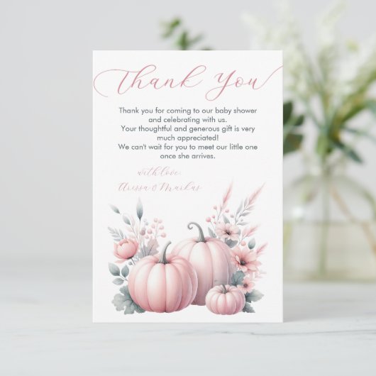 Pink Little Pumpkin Danke Note Card (Stehend Vorderseite)