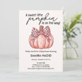 Pink Little Pumpkin Es ist eine Girl Autumn Baby D Einladung (Stehend Vorderseite)