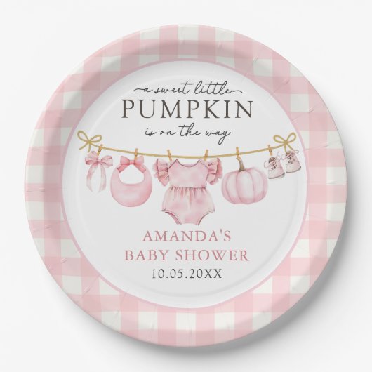 Pink Little Pumpkin Fall Babydusche Papierplatte Pappteller (Vorderseite)