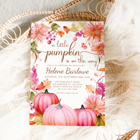 Pink Little Pumpkin Floral Fall Babydusche Einladung