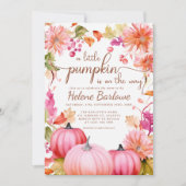 Pink Little Pumpkin Floral Fall Babydusche Einladung (Vorderseite)