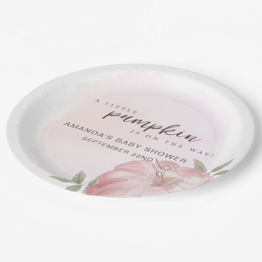 Pink Little Pumpkin Herbst Babydusche Pappteller (Schrägansicht)