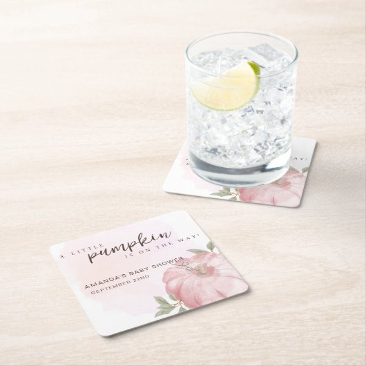 Pink Little Pumpkin Herbst Babydusche Rechteckiger Pappuntersetzer (Vor Ort)