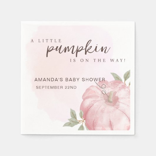 Pink Little Pumpkin Herbst Babydusche Serviette (Vorderseite)