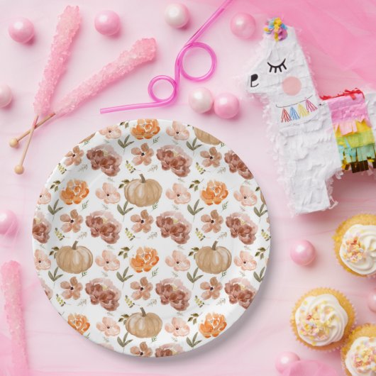 Pink Little Pumpkin Paper Plate Pumpkin Baby Showe Pappteller (Party)