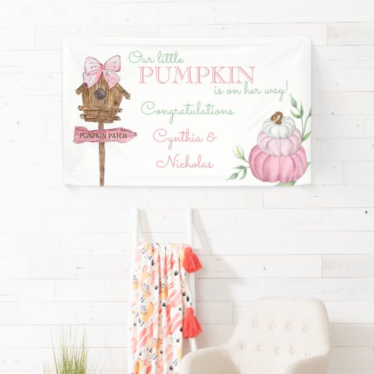 Pink Little Pumpkin Patch Girl Baby Dusche Banner (Insitu)