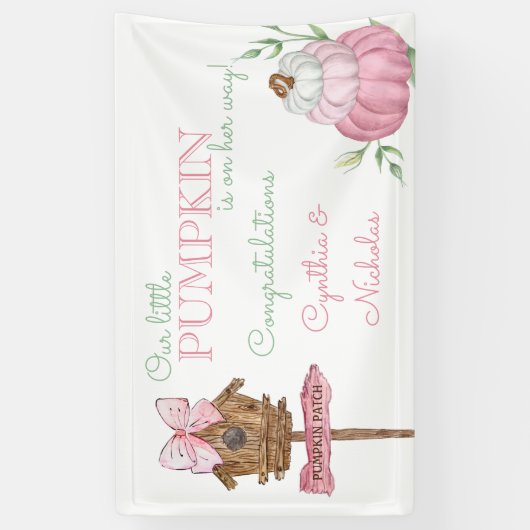 Pink Little Pumpkin Patch Girl Baby Dusche Banner (Vertikal)