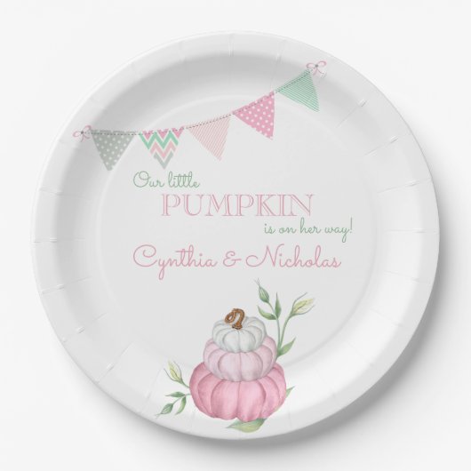 Pink Little Pumpkin Patch Girl Baby Dusche Pappteller (Vorderseite)