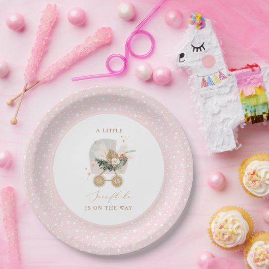 Pink Little Snowflake Babydusche Pappteller (Party)