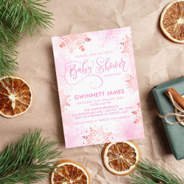 Pink Little Snowflake Girl Babydusche Einladung