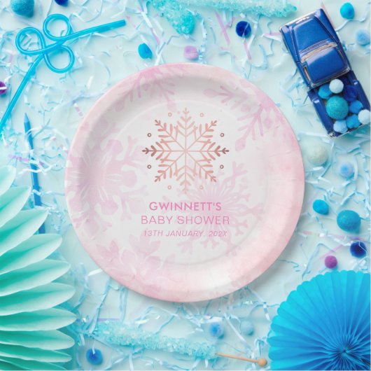 Pink Little Snowflake Girl Babydusche Pappteller (Party)