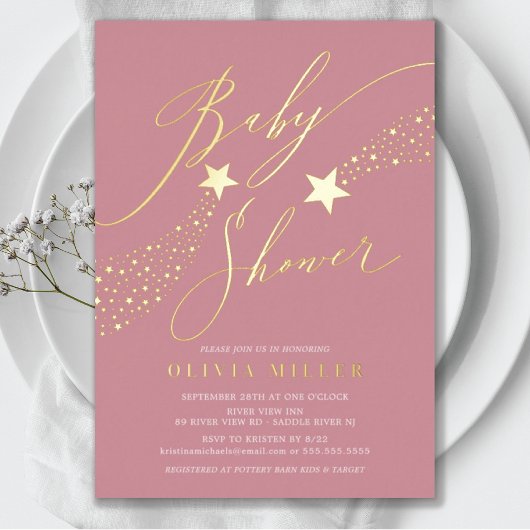 Pink Little Star Baby Shower Foil Einladung