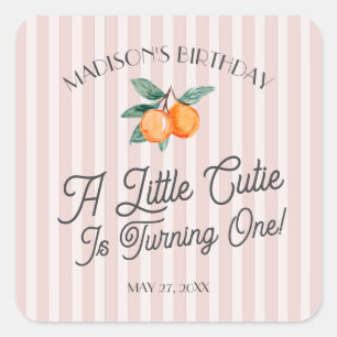 Pink Little Süsse Pastellfarben Citrus Birthday Um Quadratischer Aufkleber