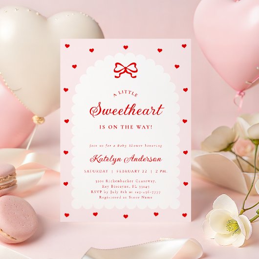 Pink Little Sweetheart Bow Baby Shower Invitation Einladung