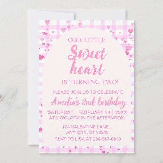 Pink Little Sweetheart Second Birthday Invitation. Einladung (Vorderseite)