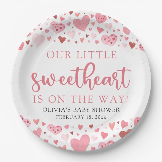 Pink Little Sweetheart Valentine's Day Babydusche Pappteller (Vorderseite)