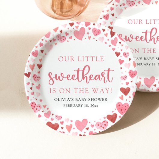 Pink Little Sweetheart Valentine's Day Babydusche Pappteller