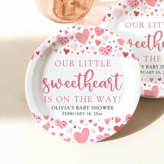 Pink Little Sweetheart Valentine's Day Babydusche Pappteller