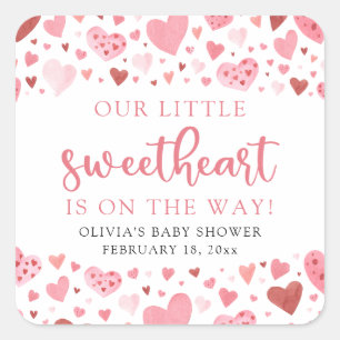 Pink Little Sweetheart Valentine's Day Babydusche Quadratischer Aufkleber