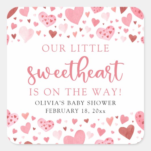 Pink Little Sweetheart Valentine's Day Babydusche Quadratischer Aufkleber (Vorderseite)