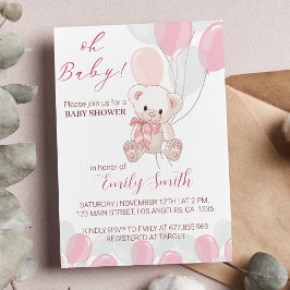 Pink Little Teddy Bear Baby Dusche Einladung