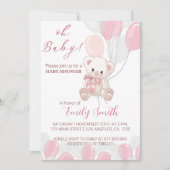 Pink Little Teddy Bear Baby Dusche Einladung (Vorderseite)