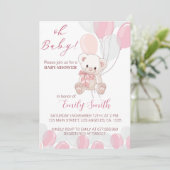 Pink Little Teddy Bear Baby Dusche Einladung (Stehend Vorderseite)