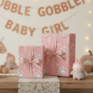 Pink Little Turkey Erntedank Baby Girl Geschenkpapier