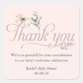 Pink Little Wildblume Baby Girl Dusche Vielen Dank Quadratischer Aufkleber (Vorderseite)