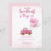Pink LKW & Ballons Geburtstag Einladung (Vorne/Hinten)