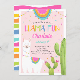 Pink Llama Cactus Birthday Einladung