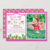 Pink Llama/Cactus Fiesta Foto Einladung (Vorne/Hinten)