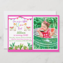 Pink Llama/Cactus Fiesta Foto Einladung