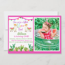 Pink Llama/Cactus Fiesta Foto Einladung