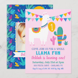 Pink Llama Fun Erstes Geburtstagsparty Girl Einladung