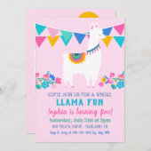 Pink Llama Fun Girl Geburtstagsparty Einladung (Vorne/Hinten)