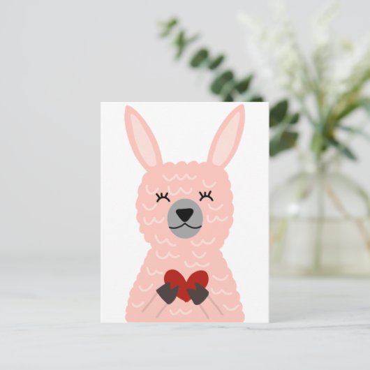 Pink Llama hält ein Herz Postkarte (Stehend Vorderseite)
