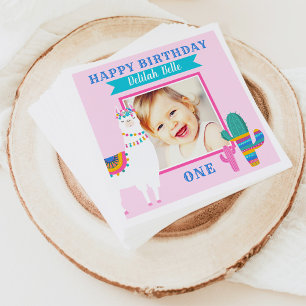 Pink Llama Happy Birthday Mädchen Foto Fiesta Serviette