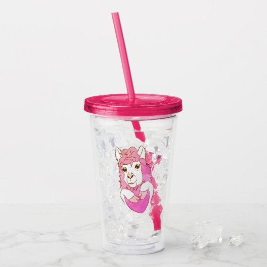 Pink Llama Heart Acryltrinkbecher (Vorderseite Ice)