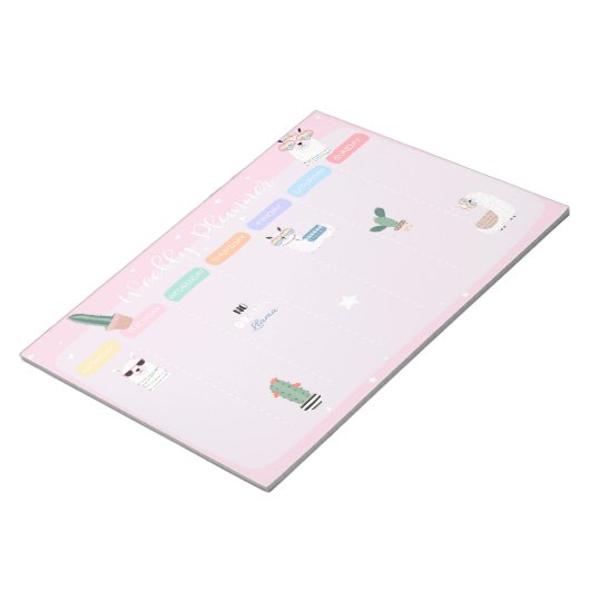 Pink Llama Llamacorn Wochenplaner Notepad Notizblock (angewinkelt)
