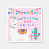 Pink Llama Llet's Eat Cake Birthday Party Serviette (Vorderseite)