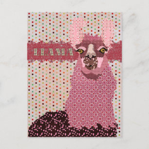 Pink Llama Pokadot Postkarte