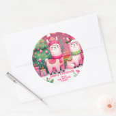 Pink Llama Weihnachten Runder Aufkleber (Umschlag)
