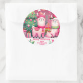 Pink Llama Weihnachten Runder Aufkleber (Tasche)