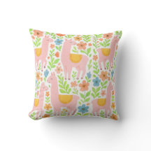 Pink Lllamas & Floral Design Pillows - Customize 
